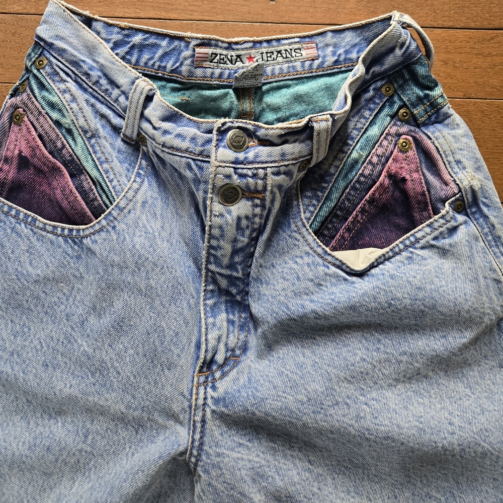 VTG Zena Colorblock Mom Jeans Rare Junior Sz 7 24 In Waist Modern Sz 0 - Picture 3 of 12